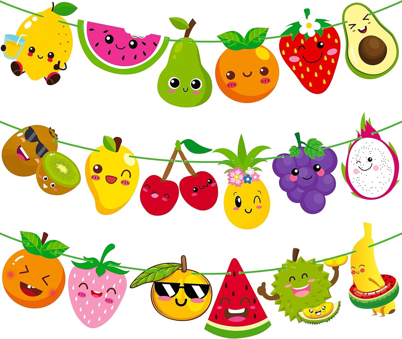 Fruit Theme Birthday Party Decorations Twotti Frutti Party Banner Cute Fruit with Smiling Face Patterns Garland for Summer Fruit Birthday Party Baby Shower Supplies